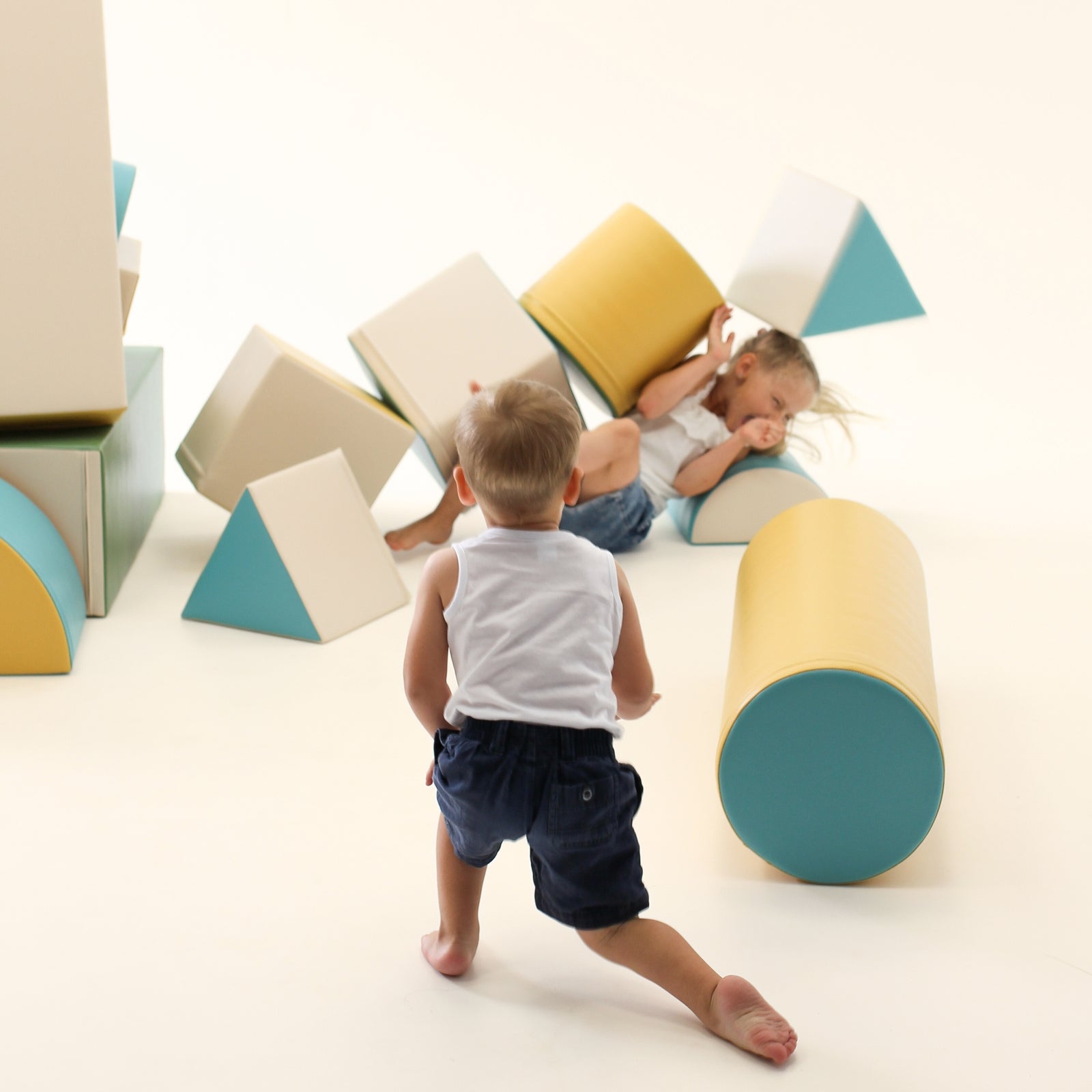 Blue soft-play fortress from Blush Apricot Mega Fort furniture set, featuring a sturdy, colorful play structure for kids.