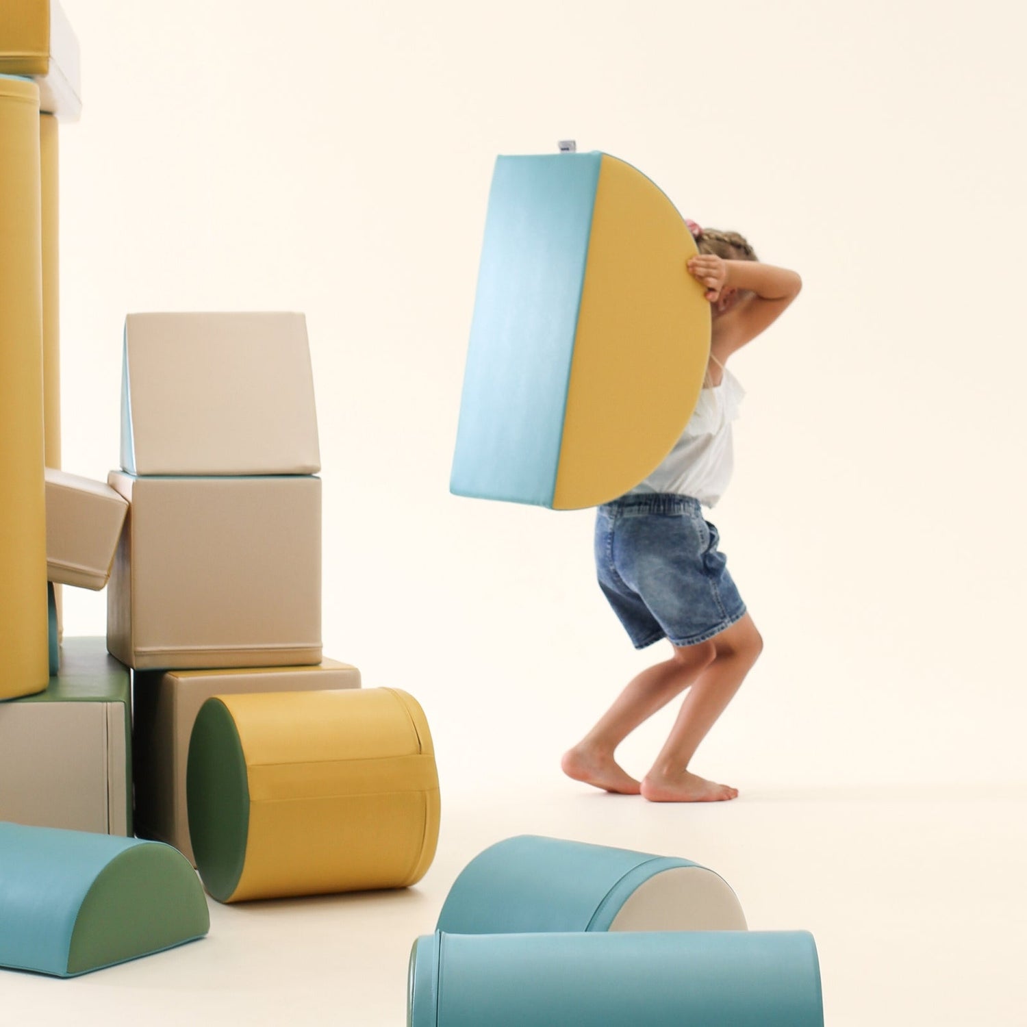 Blue soft play fortress from Blush Apricot Mega Fort furniture set, featuring a sturdy, colorful play structure for kids.