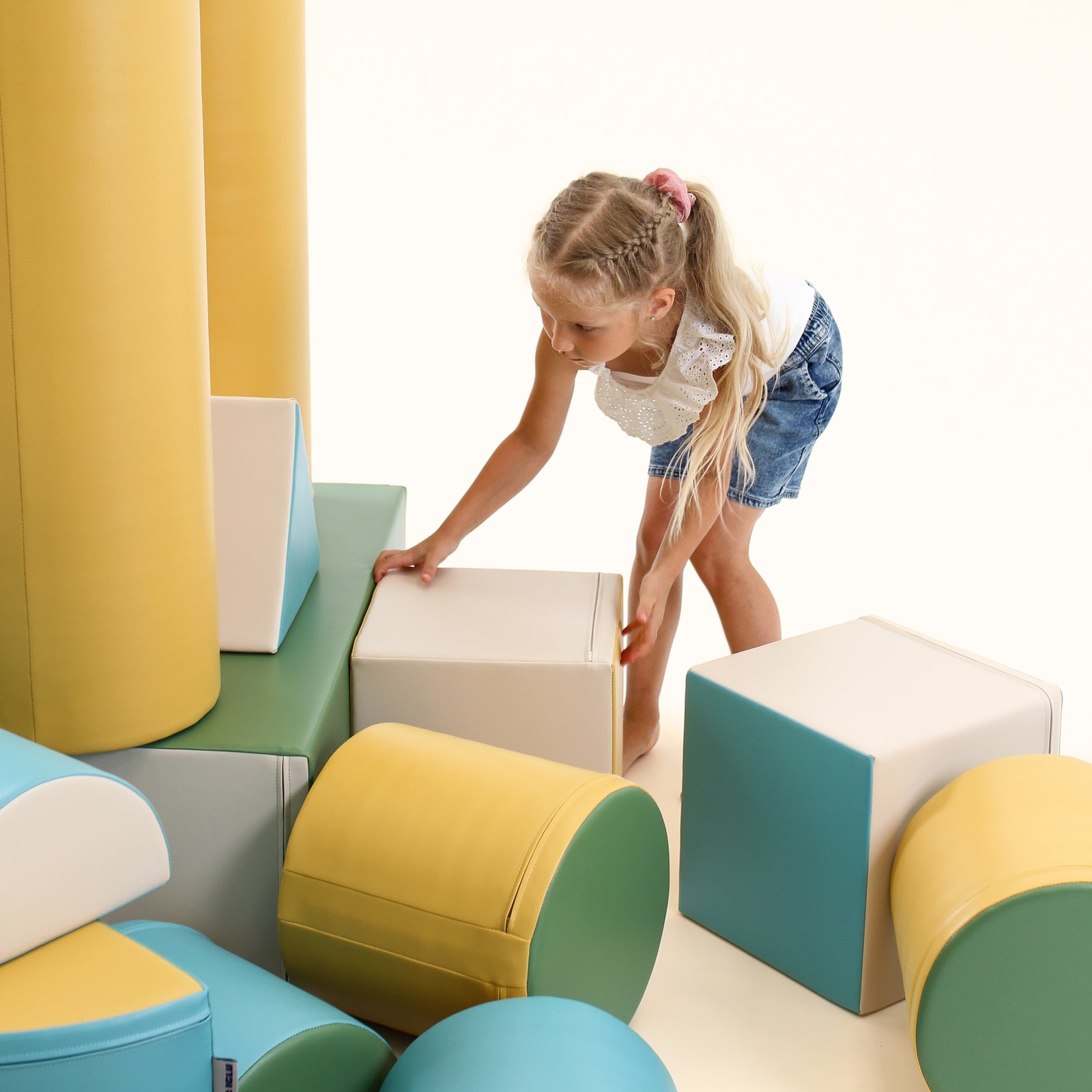 Blue Mega Fort soft play furniture by Blush Apricot, designed as a fun and cozy fortress for children.