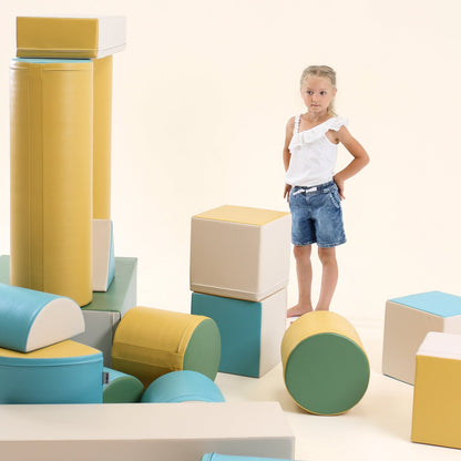 Blue Mega Fort soft play furniture by Blush Apricot, showcasing a cozy, cushioned fortress for kids&