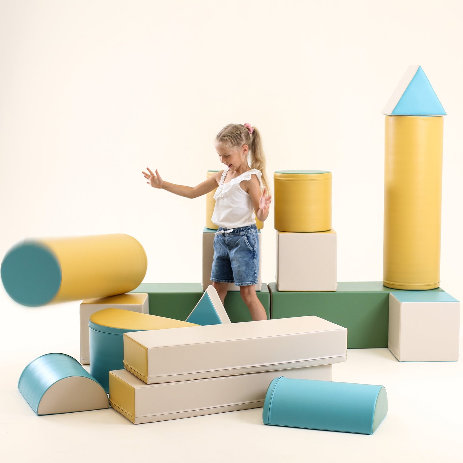 Blush Apricot Mega Fort furniture in soft blue for kids&