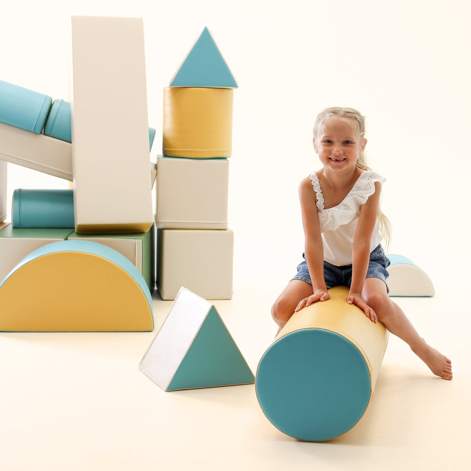 Blue Mega Fort furniture by Blush Apricot, soft play fortress with cushioned walls and a playful design for kids.