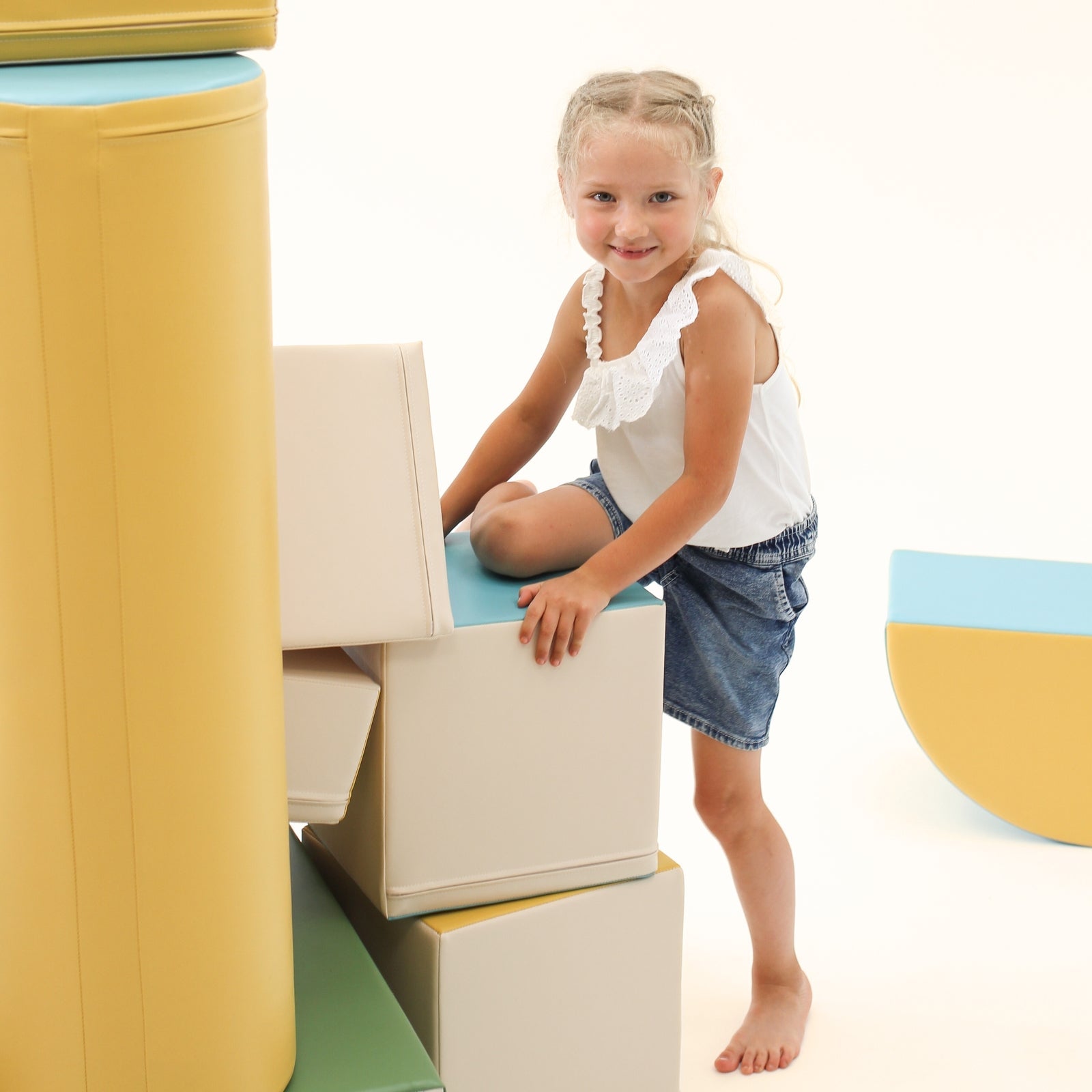 Blue Mega Fort soft play furniture by Blush Apricot, featuring a sturdy fortress design for children&