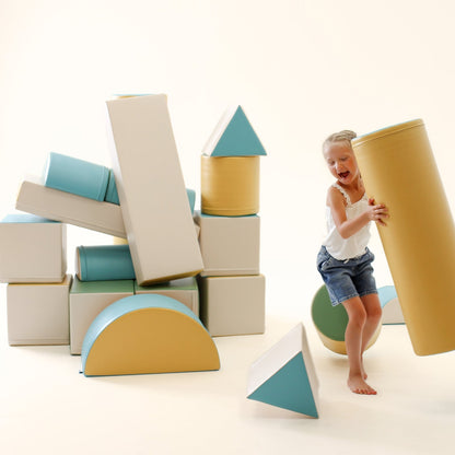 Blue Mega Fort soft play furniture by Blush Apricot, featuring a fun and cozy fortress design for kids.
