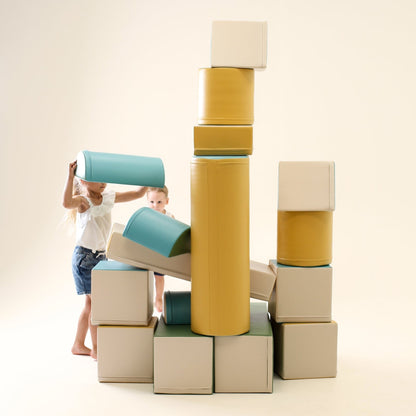 Blue Mega Fort furniture by Blush Apricot featuring soft, cushioned play structure for children.