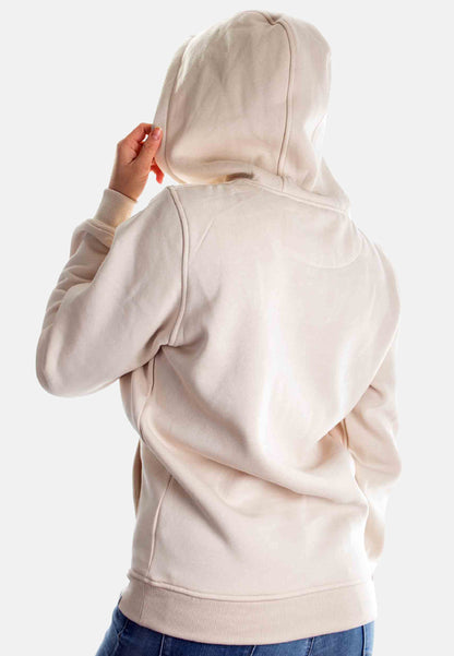 Sand-colored HIGH STD Hoodie for women by Pear Juniper, shown from the back, casual and comfortable women&