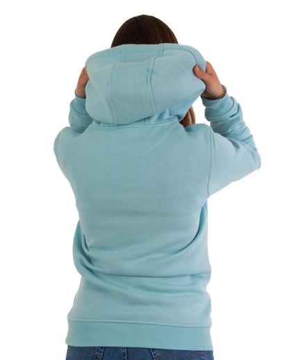 Pear Juniper HIGH STD hoodie for women in baby blue, showing the back view of the casual, comfortable blue hoodie.