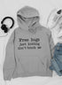 Grey "Free Hugs" hoodie by Jade Thalassa, featuring a cozy design with a front graphic that promotes love and kindness.