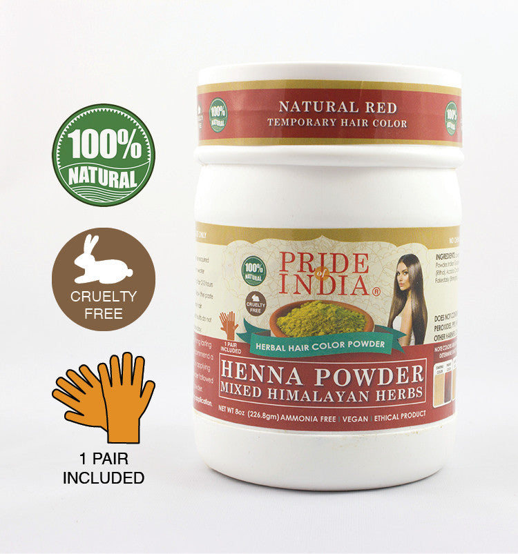 Azure Eurybia Hair Bloom Natural Red Hair Color henna with Himalayan herbs, showing vibrant red hair and herbal packaging.