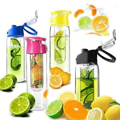 Salmon Lucky Fruit Cola Bottle, a novelty fruit infuser drink bottle with colorful design and transparent body for infused beverages.