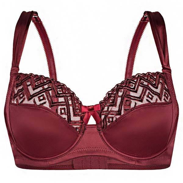 Lime Lucy Sassa Bordeaux semi-sheer full-figure lace underwire bra with full bust support, aromatic lingerie style.