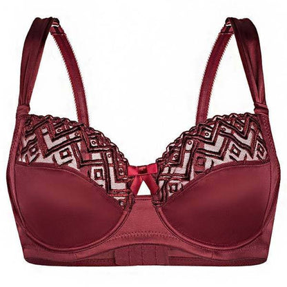 Lime Lucy Sassa Bordeaux semi-sheer full-figure lace underwire bra with full bust support, aromatic lingerie style.