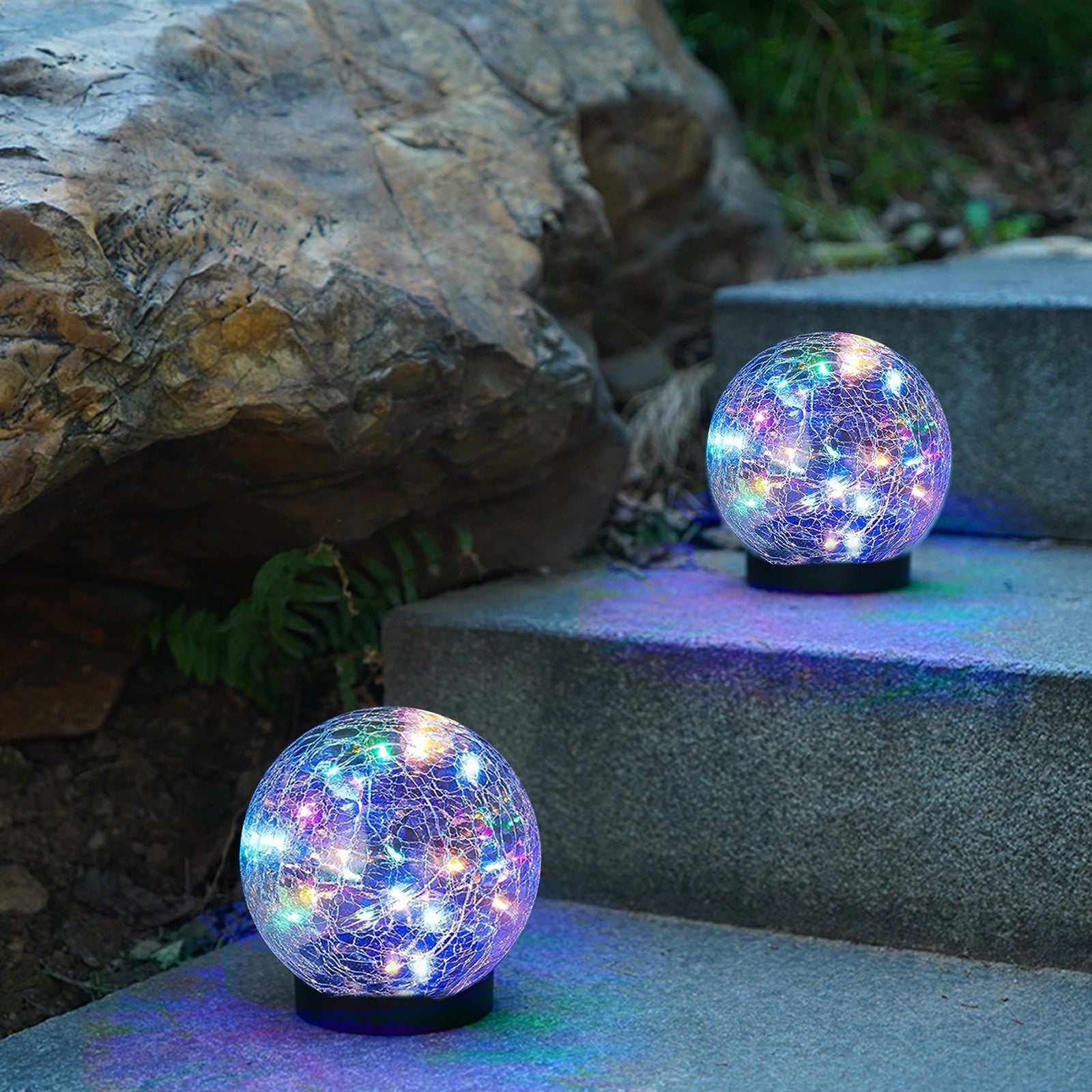 Pink Iolaus outdoor solar crack bottle 20-light waterproof decorative lighting setup in a garden setting
