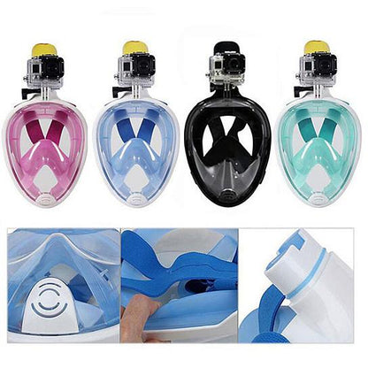 Salmon Lucky full face snorkel mask with clear viewing visor and adjustable straps, suitable for underwater snorkeling adventures.