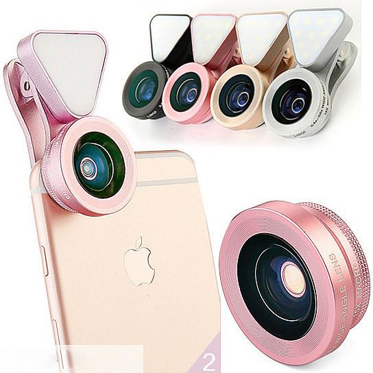 Salmon Lucky Glow Face 3-in-1 photo lens and fill lighting clip showing the compact tech accessory for smartphone photography.