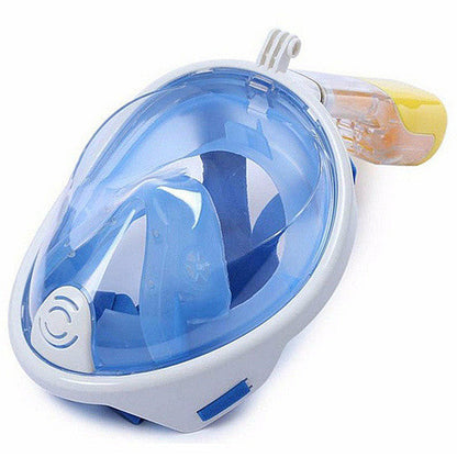 Salmon Lucky full face snorkel mask with clear viewing window and adjustable straps, designed for comfortable underwater exploration.