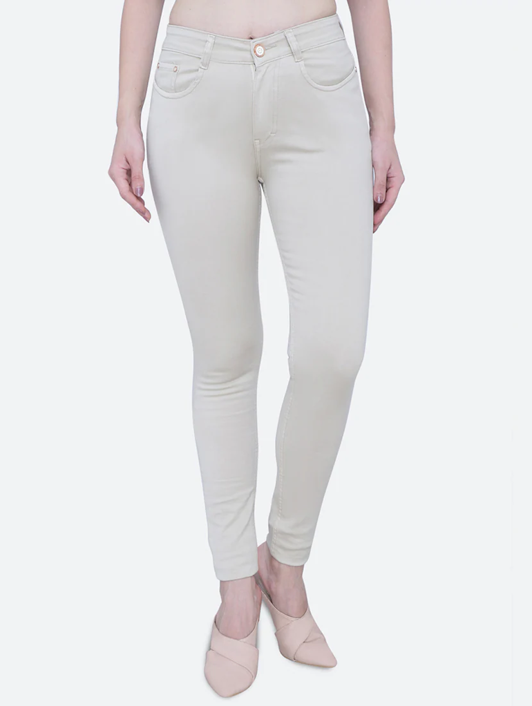 Beige high-rise denim jeans for women by Ochre Ourea, size 28, featuring a classic fit and stylish design.