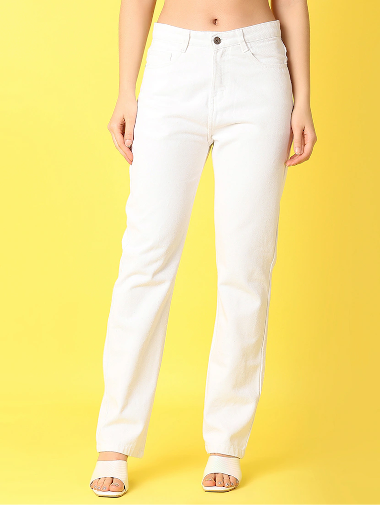 Women’s high rise white denim jeans by Ochre Ourea, size 28, featuring classic fit and stylish design.