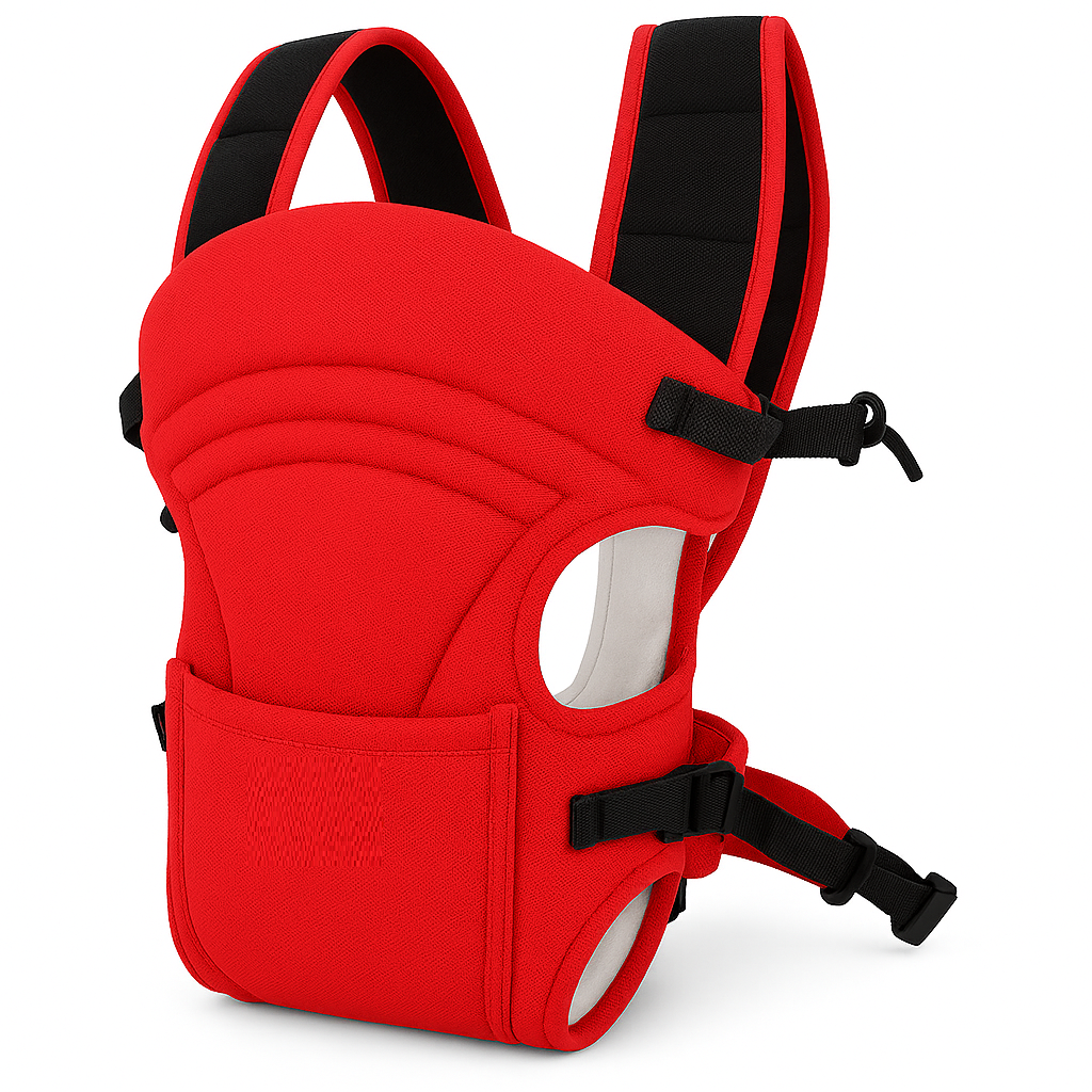 Red 3-in-1 ergonomic adjustable sling carrying bag for kids and babies by Gray Themis, featuring multiple carrying options and comfortable design.