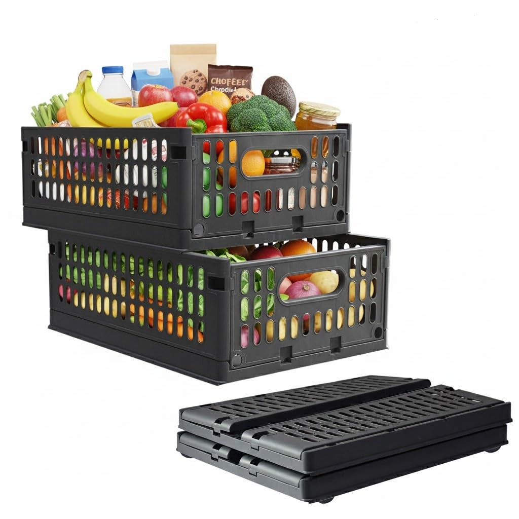 Amber Coco foldable plastic storage crates with wheels, ideal for organizing home and garden spaces.