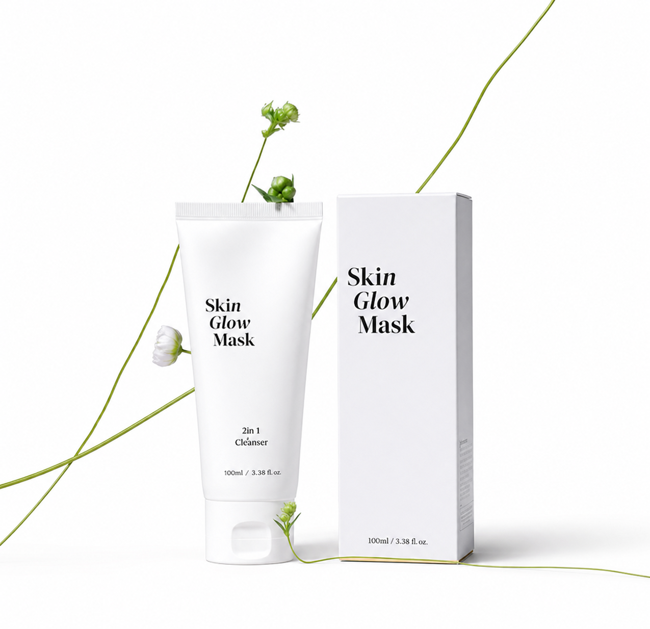 Coral Alder Skin Glow Mask 2 in 1 Cleanser in a 100ml tube, with a smooth, creamy texture and vibrant packaging.