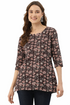 Champagne Windroot traditional short kurti top for women, featuring a vibrant, embroidered design with three-quarter sleeves and a round neckline.