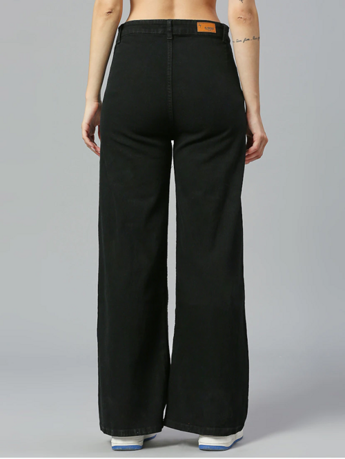 Black high-rise denim jeans for women by Ochre Ourea, size 28, displayed with front pockets and belt loops.