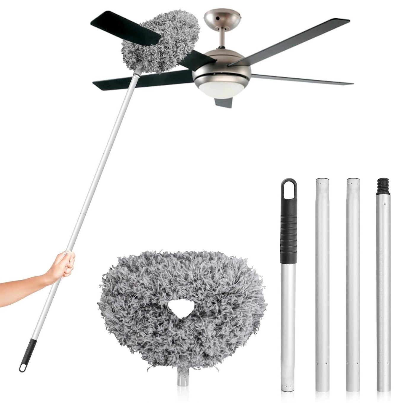 Pear Eucalyptus extendable ceiling fan cleaning brush with long handle for easy dusting of ceiling fans in home and garden spaces.
