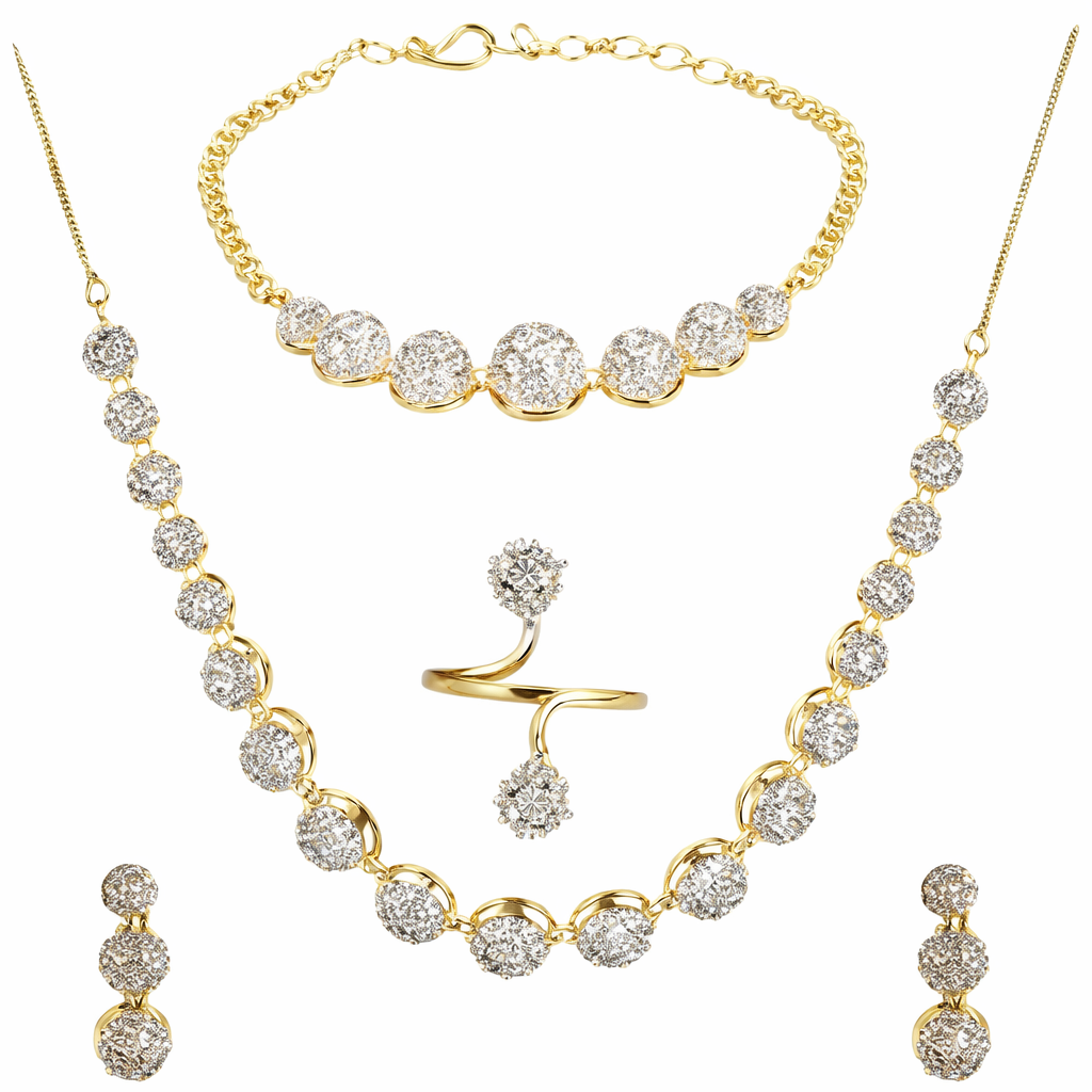 Bronze Perseus Kundan jewellery set with intricate design, perfect for a royal bridal look, featuring necklaces, earrings, and accessories.