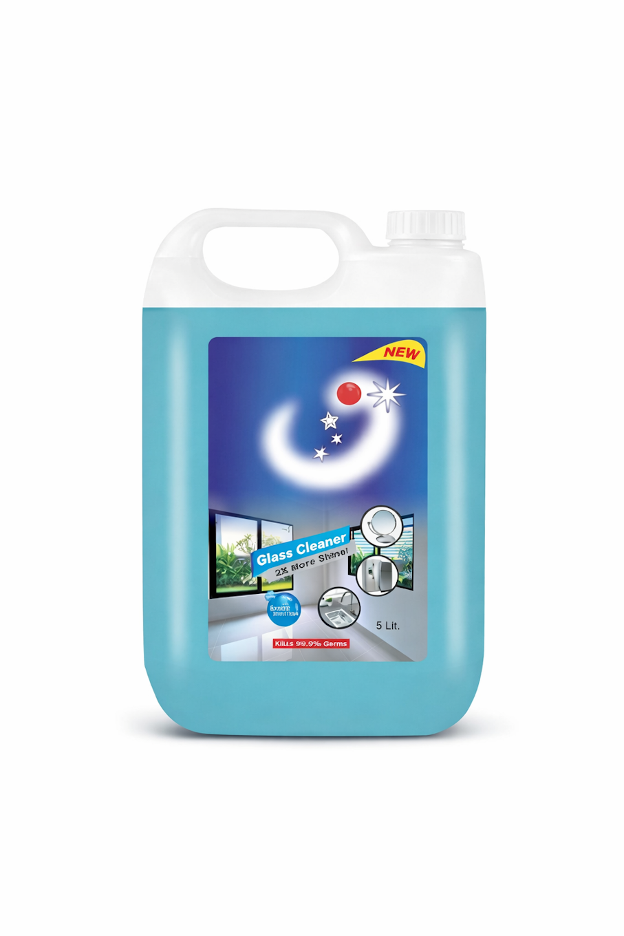 Crystal Clear Glass Cleaner bottle by Pear Eucalyptus, with spray nozzle, for sparkling clean windows and glass surfaces.