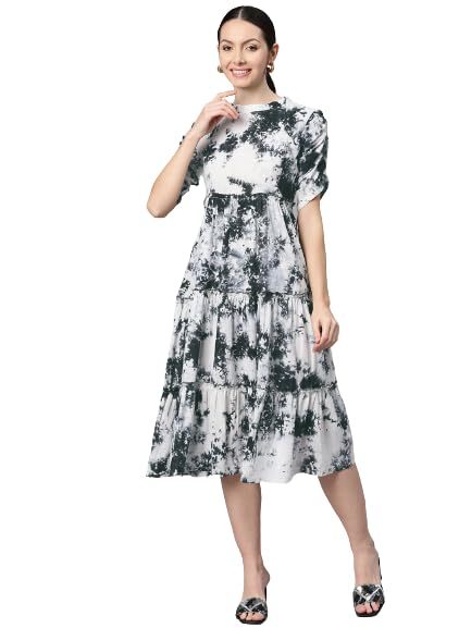 Black and white cotton tie-dye print dress for women by Coral Coco, size M, featuring a casual, stylish design.