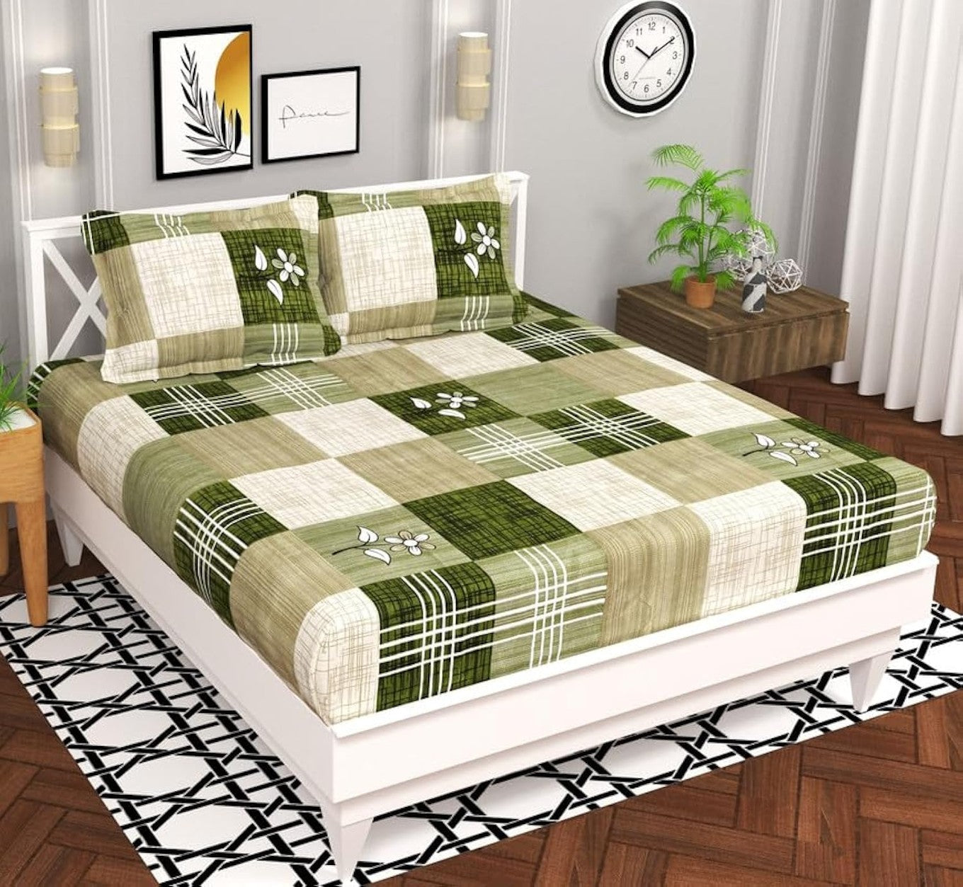 Green microfiber floral double bedsheet by Violet Achilles, featuring a soft, patterned fabric for cozy bedroom decor.