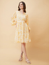 Pear Summer Lilac mustard polyester fit and flare dress for women, size M, shown in a flattering silhouette with a stylish design.
