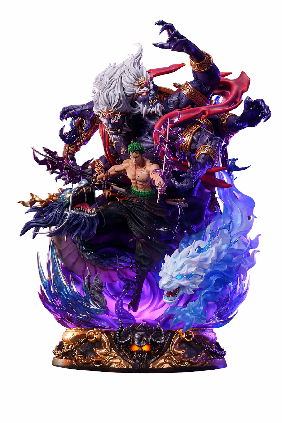 Salmon Smokey Zoro Enma Dragon One Piece toy statue showing detailed figure with sword and dragon motifs.