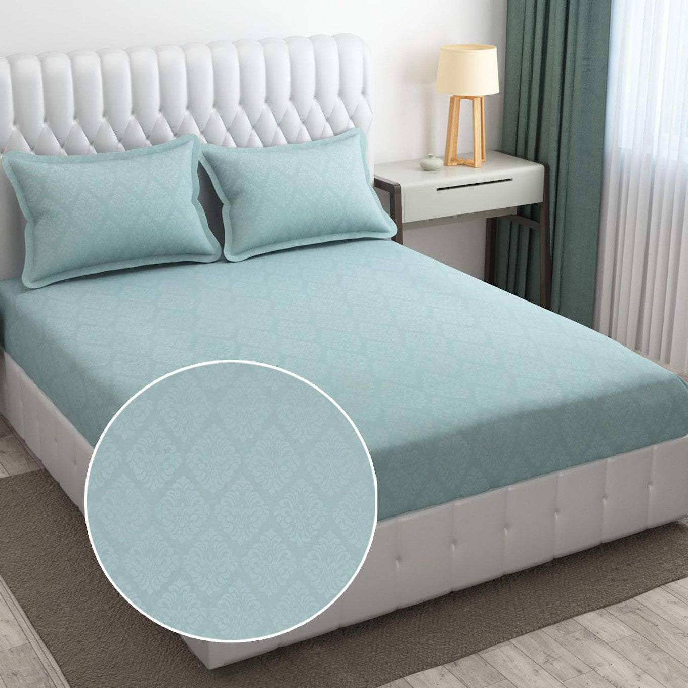 Turquoise microfiber king bedsheet set from Lilac Hercules with matching pillowcases, soft and smooth for a comfortable sleep.
