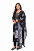 Black floral printed kurta set for women by Salmon Pandion, featuring a traditional design and elegant floral patterns.