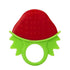 Coffee Eos strawberry silicone baby teether with textured surface, designed for soothing gums and safe for bath and beauty use.