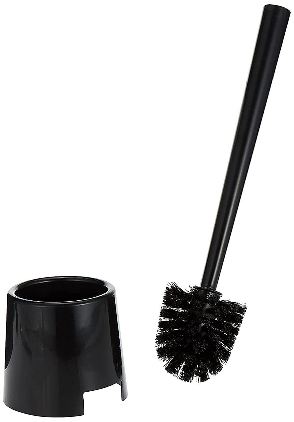 Black plastic toilet brush with holder from Pear Eucalyptus, suitable for bathroom cleaning and home organization.