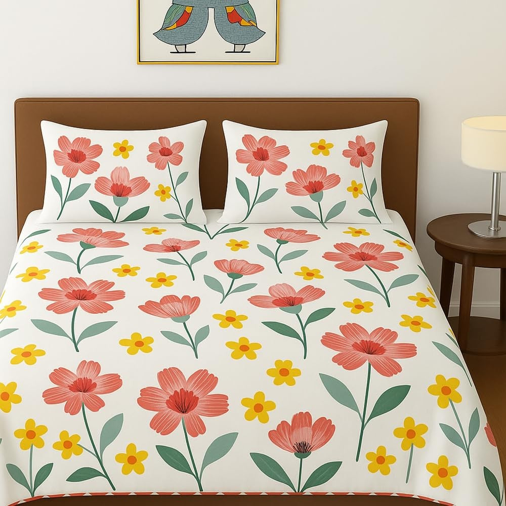 Mint green floral cotton feel bedsheet from Lilac Hercules, showcasing a soft, comfortable fabric with a delicate floral pattern.