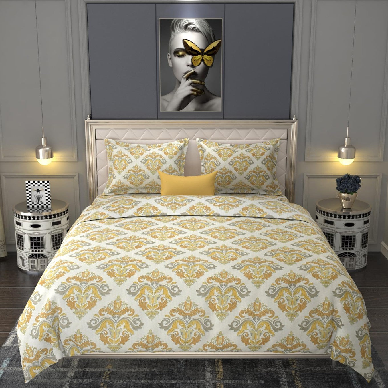 Beige Glace Cotton King Bedsheet pack of 3 by Lilac Hercules, showing smooth, soft fabric with folded edges on a bed.