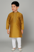 Kids cotton kurta pajama set in golden color, traditional ethnic wear for boys, size 8-9 years, by Tan Dione.