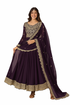 Grey Diomedes embroidered designer gown for women in wine color, size large, featuring intricate embroidery and elegant fabric.