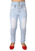 Blue Cerulean Nesoi denim slim fit jeans for boys, size 28, showing front view with pockets and belt loops.