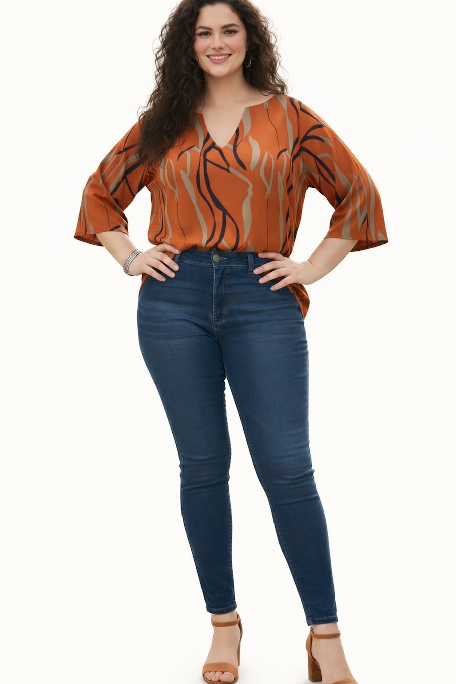 Printed women’s top by Byzantium Eurybia featuring elegant floral pattern and lightweight fabric, suitable for casual or dressy wear.