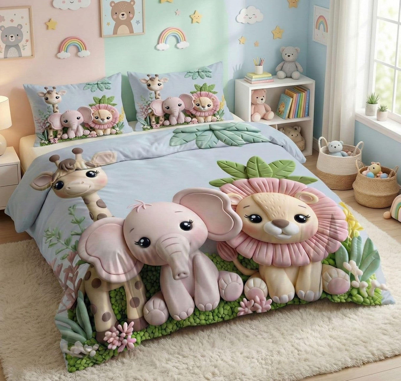 Kids jungle bedsheet aqua set by Violet Achilles featuring jungle-themed print on soft fabric for children&