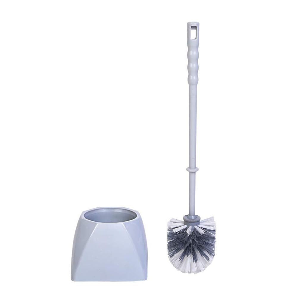 Pear Eucalyptus compact toilet cleaning brush set with a white handle and eucalyptus-scented brush in a holder for easy bathroom cleaning.