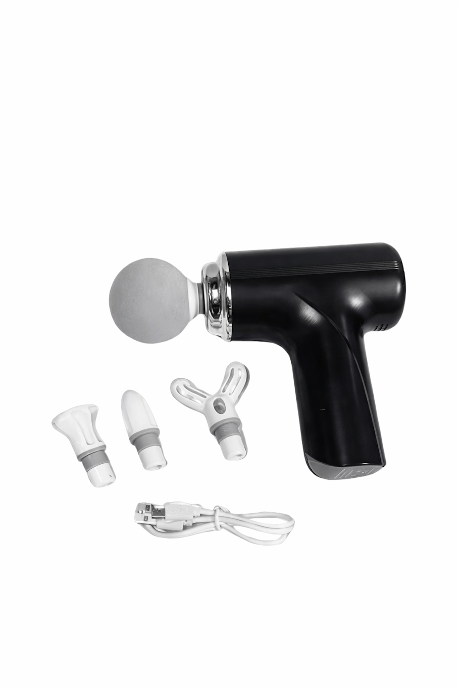 Amethyst Ophion portable deep tissue massage gun set with multiple attachments for home use, aiding muscle recovery and relaxation.