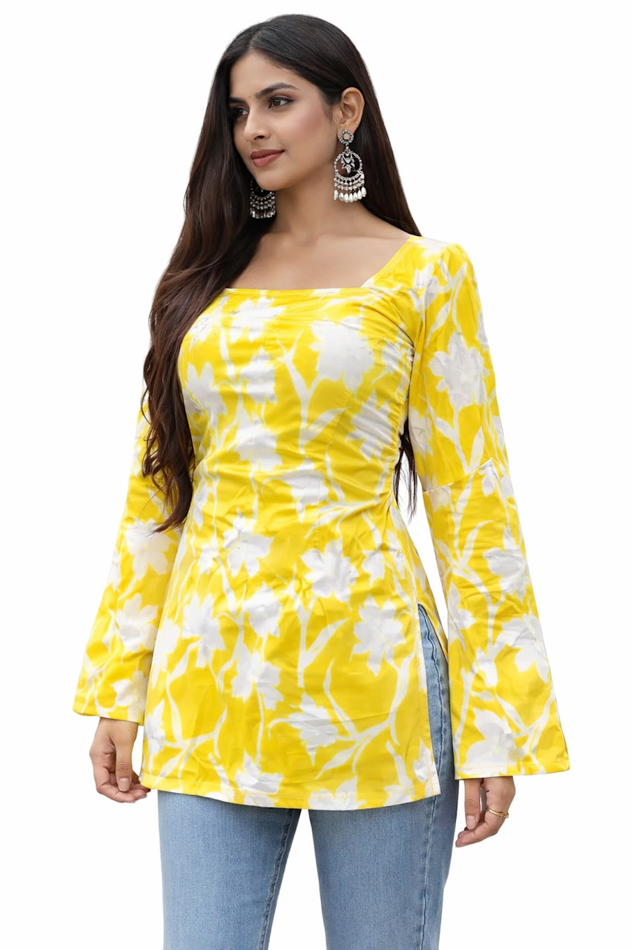 Women’s printed trendy kurti by Apricot Sand Brier, showcasing colorful fabric and stylish design perfect for casual wear.