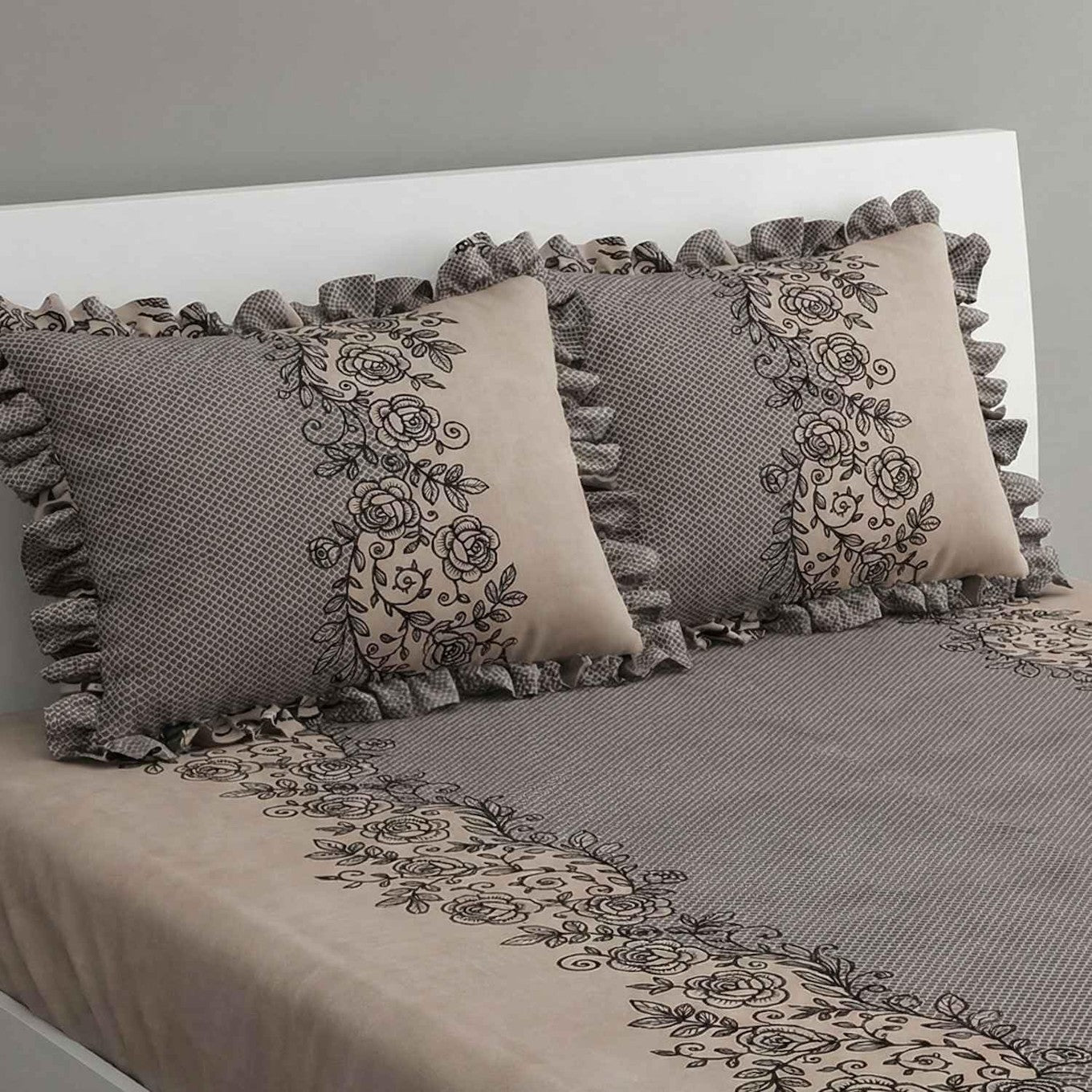Brown and beige fitted polycotton bedsheet set from Lilac Hercules, showing smooth fabric on a neatly made bed.