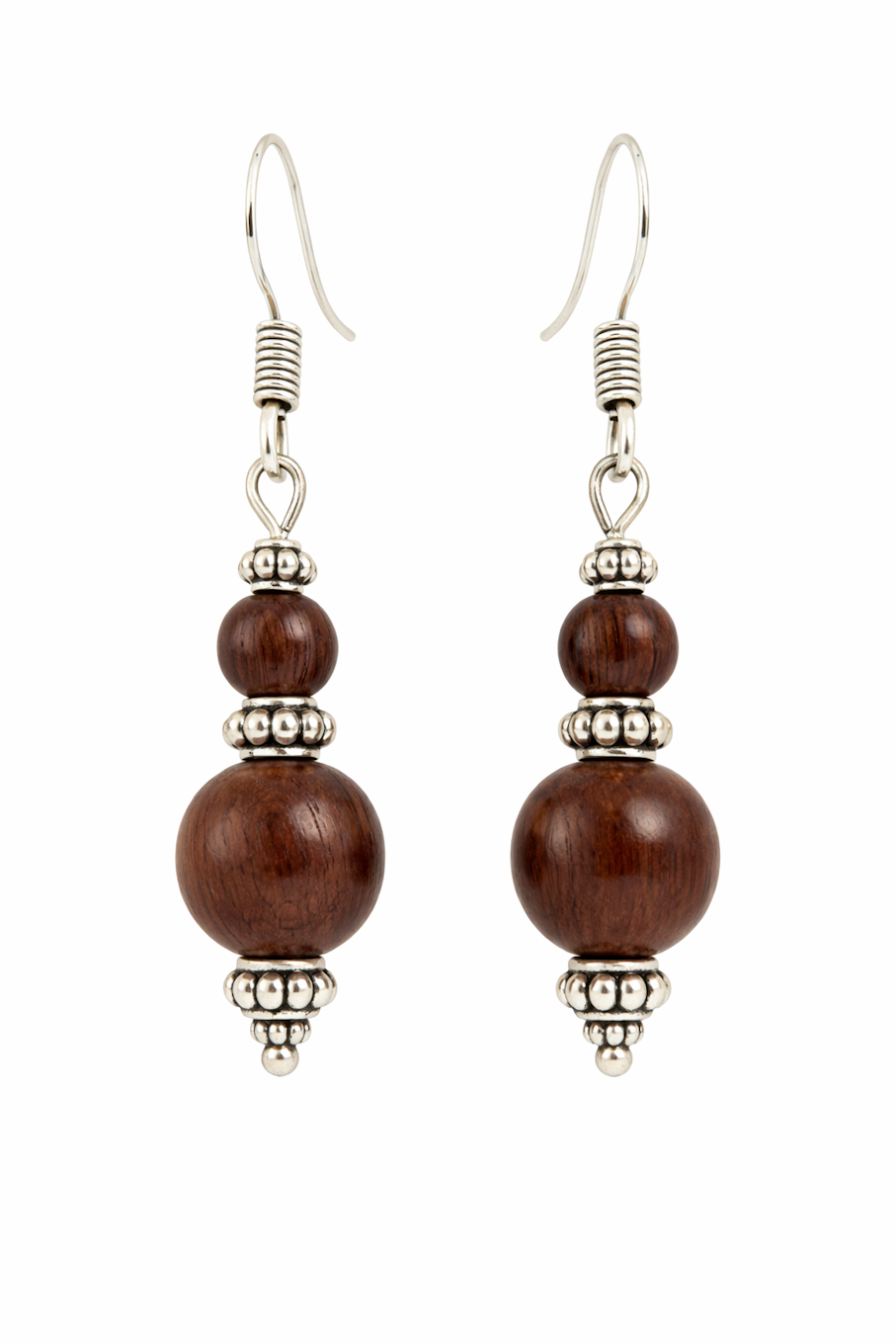 Handcrafted wooden bead drop earrings from Ruby Oscar, featuring natural wood beads and elegant dangle design.